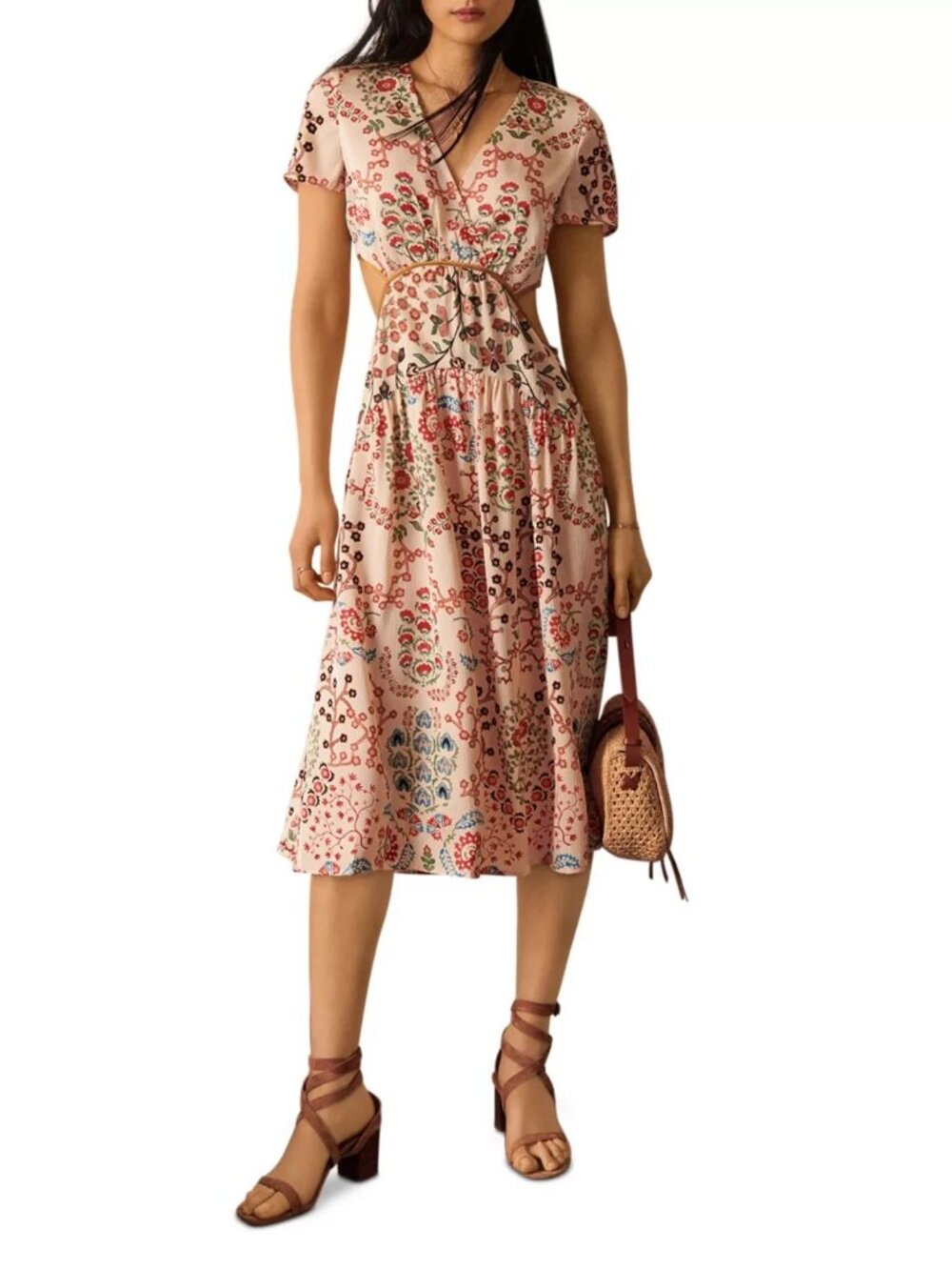 Ba&sh Giana Printed Cutout Midi Dress